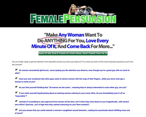 Female Persuasion – Men’s Dating / Rel’ship Advice – 70% Commission!